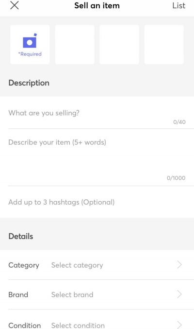creating a listing on mercari